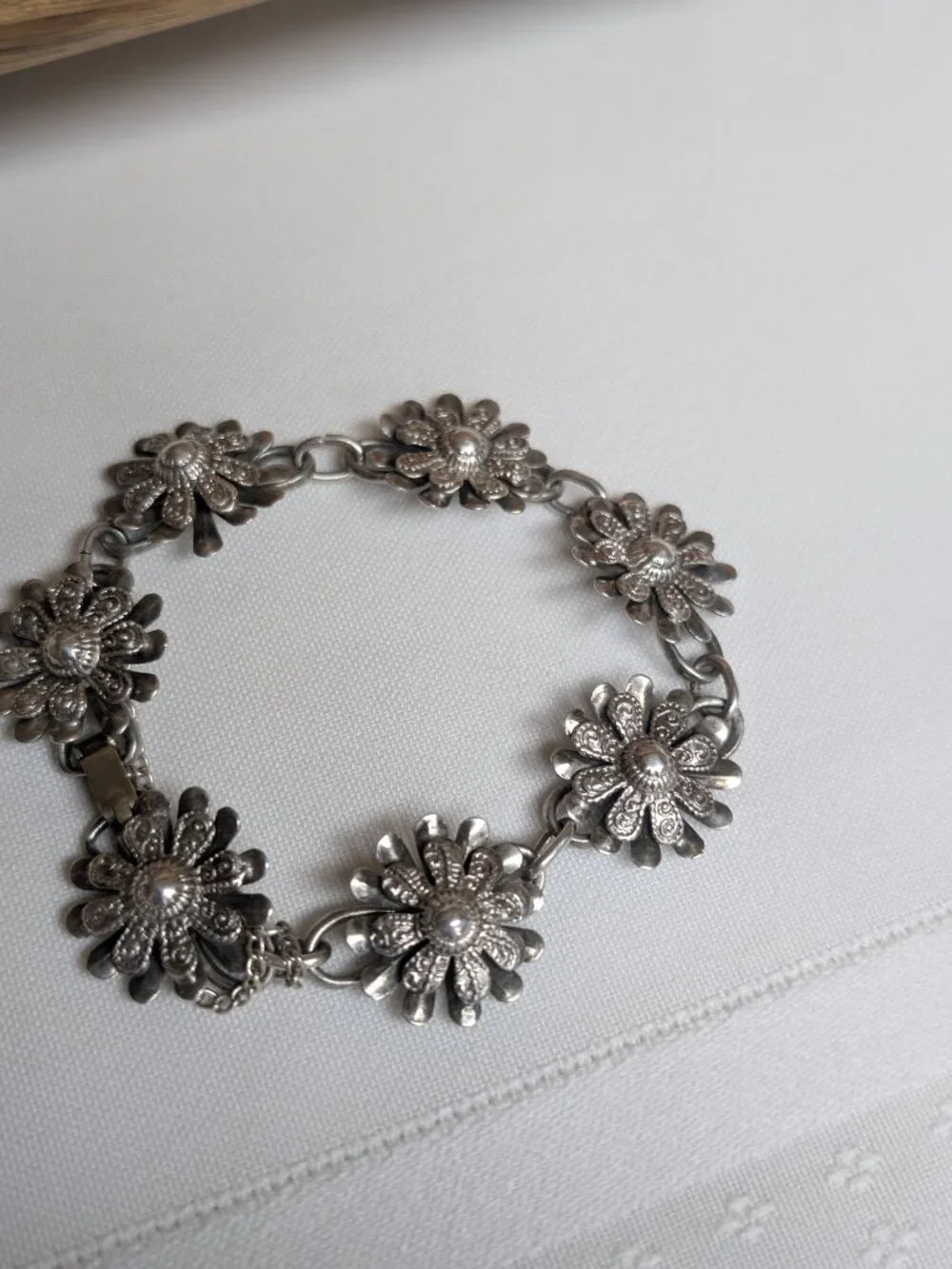 Vintage Sterling Silver Floral Dimensional Layer Repousse Textured Bracelet